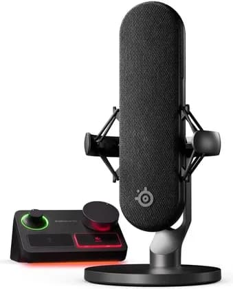 SteelSeries Alias Pro XLR Gaming Microphone, 1"/25mm ClearCast, Cardioid Polar Pattern, Stream Mixer, RGB Level Indicator Ring, 3.5mm & USB-C Ports, Ambient Base Light, Black | 61595 / 61597