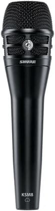 Shure Dualdyne Dynamic Handheld Vocal Microphone, Two Ultra-Thin Diaphragms, Cardioid Polar Pattern, Flat Off-Axis Attenuation, Carbon-Steel Grille, Black | KSM8/B