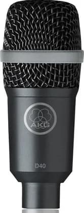 AKG D40 Cardioid Instrument Microphone, Cardioid Polar Pattern, All-Metal Body, Steel Wire-Mesh Cap, Varimotion Diaphragm, Black | 2815X00050