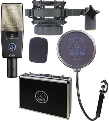 AKG C414 XLS Multi-Pattern Large-Diaphragm Condenser Microphone, Mono Sound Field, Shockmount Inhibits Vibration Noise, 48V Phantom, Black | 3059X00050