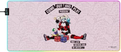 Cybeart Harley Quinn Aurora Mouse Pad, Premium LED RGB Lighting, Micro-woven Cloth, Spill Proof Surface, Never Fray Edges W/ Reinforced Stitching, Esports Grade Never-Slip Base, XXL, Pink | HRLYQNNRR