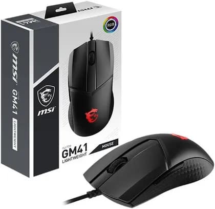 MSI Clutch GM41 Wired Lightweight Gaming Mouse Single, 16000 dpi Optical Sensor, RGB LED Light, 1ms Polling Rate, 6 Programmable Buttons, NVIDIA Reflex Compatible,, Black | S12-0401860-C54