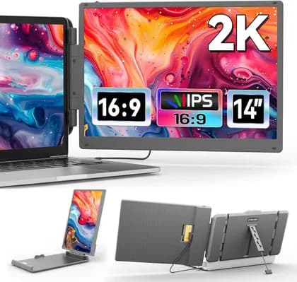 V2COM 14" 2K Dual Laptop Screen Extender, Portable 2160 x 1440 IPS Monitor with Type-C/HDMI/USB-A Plug and Play, Fits 13-17" Laptops, Compatible with Windows/Mac/Android | S1 Pro Max