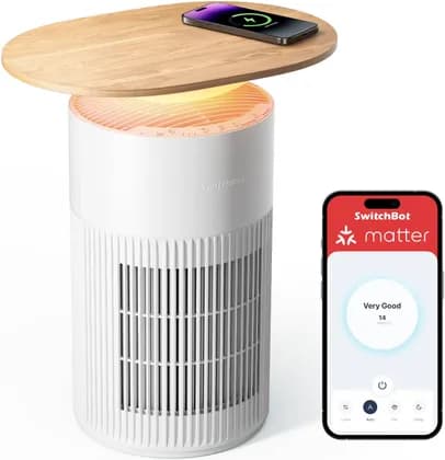 SwitchBot Air Purifier Table, 263 CFM CADR, 360° Complete Purification, 3-Layer Filtration System, 10 Adjustable Light Colors, Light Sensor, Wireless Charging, White | W5302310