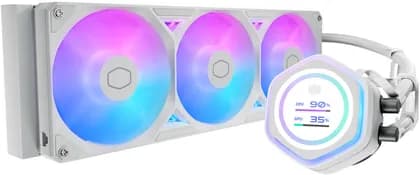 Cooler Master MasterLiquid Atmos II 360mm LCD AIO Liquid CPU Cooler, 360mm Aluminum Radiator, 2.1" Color LCD Display, 2500 RPM Fan Speed, 190 CFM, 38.5 dBA Noise Level, White | MLX-D36M-A25SZ-LW