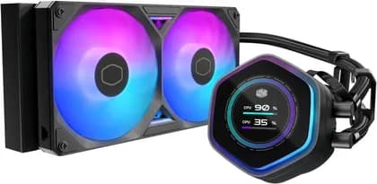 Cooler Master MasterLiquid Atmos II 240 LCD CPU Liquid Cooler, 2.1 Inch LCD Display, 240mm Radiator, SickleFlow Edge ARGB Fans, Dual Chamber Pump, Black | MLX-D24M-A25SZ-L1