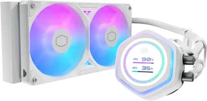 Cooler Master MasterLiquid Atmos II 240 LCD CPU Liquid Cooler, 2.1 Inch LCD Display, 240mm Radiator, SickleFlow Edge ARGB Fans, Dual Chamber Pump, White | MLX-D24M-A25SZ-LW