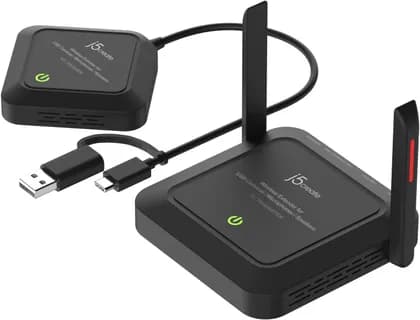J5create Wireless Extender for USB Cameras / Microphones / Speakers, 5 GHz Frequency, USB-C, 2x USB-A, 3.5mm Speaker Out, Plug Play, Compatible with Windows and Mac, Black | JVW120