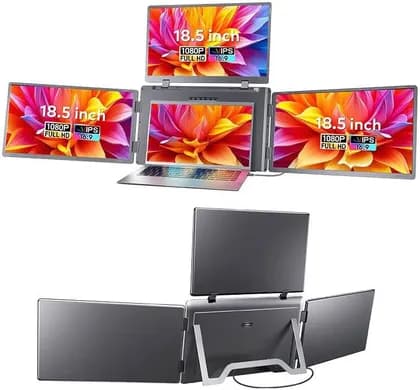 Epicarma 18.5" Portable Quad Screen Monitor, FHD IPS Display, 100% sRGB, 60Hz, 250cd/m , Dual USB-C, 178° Viewing Angle, 45W PD, Travel Monitor for Laptop, Windows & Mac, Black | EA-PTMS999-BK