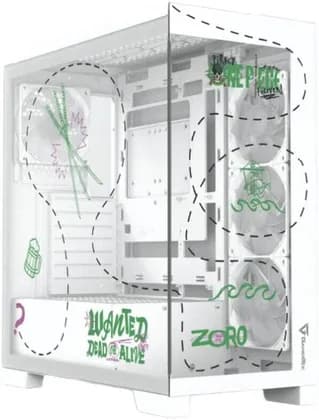 GamerTek Nebula Zoro Edition Mid Tower Computer Case, 4x 120mm aRGB Fan Pre-Installed, Up to 360mm Radiator & 10x Fan Support, USB 2.0, USB 3.0, HD Audio, Type-C AIO, White | 0684514350396