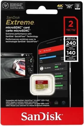 SanDisk Extreme microSDXC UHS-I Card 2TB Up to 240MB/s read speed and 140MB/s write speed without Adaptor | SDSQXAV-2T00-GN6MN