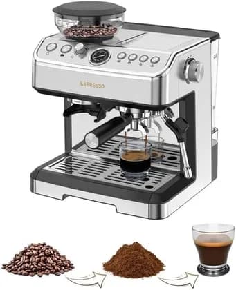 LePresso Espresso Machine with Built-in Coffee Grinder,Dual Boiler Machine, Milk Frother Steam Wand, 2300W Professional Coffee Maker, 25 Bar Italian Pump, Grey | LPCFFM0038