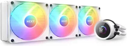 NZXT Kraken 360 RGB AIO Liquid Cooler with LCD Display & RGB Fans, 360mm Radiator, Copper Water Block, 3x 120mm F120 RGB Fans, 500-1,800 RPM Fan Speed, 21.67-78.02 CFM Airflow, White | RL-KR360-W1