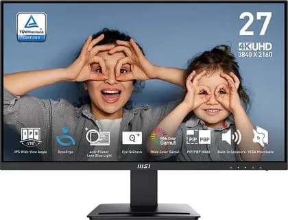 MSI PRO MP273U Monitor, 27" IPS Display, 4K UHD Resolution, 60Hz Refresh Rate, 4ms (GtG) Response Time, 1.07b Color Display, Black | 9S6-3PB4CH-412