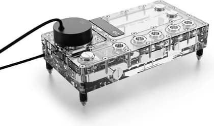 Alphacool Core Distro Plate 240 Right D5 with VPP Apex PWM Pump, 2500 - 4500 RPM Control Range, 8x G1/4" Female Thread / 1x Drain Port Connection, Acrylic Material, Transparent | 15478