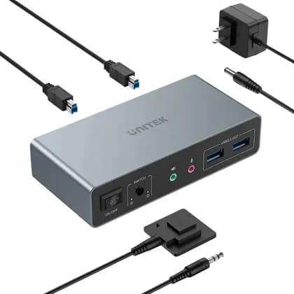 UNITEK KVM Switch 2 Monitors 2 Computers, 4K@60Hz HDMI & DisplayPort Dual Monitor KVM, USB 3.0 5Gbps, 2-Way Switching with Wired Controller, Plug & Play for Desktop PCs, Gray | AR-V1311