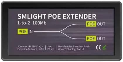 SMLIGHT PoE Extender Adapter, Dual Port Power Over Ethernet Splitter & 100m Network Extension for IP Cameras, Access Points and PoE Devices, Passive Fanless Plug & Play Design, Black | PoE-Ext