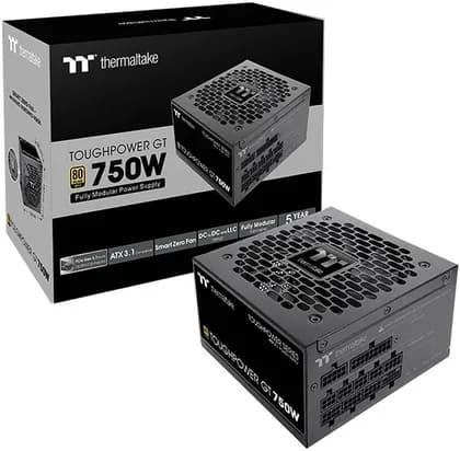 Thermaltake Toughpower GT 750W Fully Modular Power Supply, 80 PLUS Gold Efficiency, Active PFC, 120mm Hydraulic Bearing Fan, PCIe Gen 5.1 Ready, ATX 3.1 Ready, Black | PS-TPT-0750FNFAGK-3