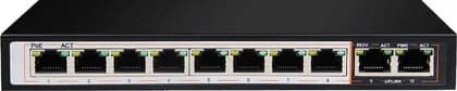 D-Link DGS-F1010P 8GE PoE+ 2GE Uplink Switch, 250m Distance,10 Port 10/100/1000 Mbps, 6kV Light Protection, 120 Watts PoE Budget, Flow Control, Black | DGS-F1010P-E