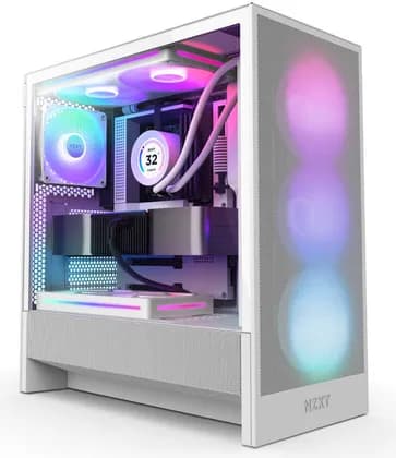 NZXT H5 Flow RGB Edition Compact ATX Mid-Tower Airflow Case, 1x F360 RGB Core & 1x F120Q Pre-Installed Fan, SGCC Steel, Dark Tinted Tempered Glass Materials, White | CC-H52FW-R1