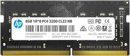 HP S1 8GB DDR4 SO-DIMM Desktop Memory, 3200MHz Clocking Speed, CL22 Latency, 1.20 Memory Voltage, 1Rx8 PC4, 260-Pin, Black | 2E2M5AA#UUF
