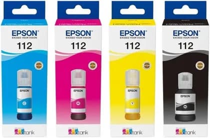 Epson 112 EcoTank Ink Bottle 4-Color Set, Black Cyan Magenta Yellow Ink for Epson EcoTank L6490, L15160 & L15150 Printers, Original Epson Ink Refill | 4Color-Set
