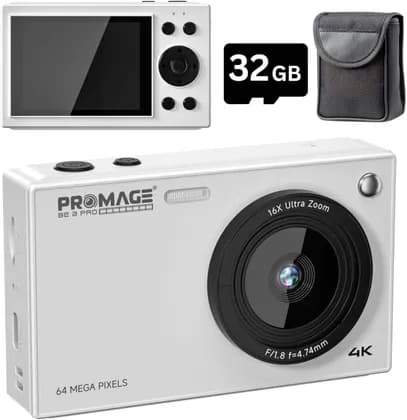 PROMAGE 4K Digital Camera 64MP, 2.8" Display, 32GB Card, Ultra HD Camera,16X Digital Zoom, WiFi Connectivity, Shoot Camera for Travel, Content Creation & Everyday Photography, White | PC130-WHT