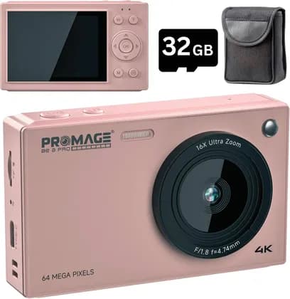 PROMAGE 4K Digital Camera 64MP, 2.8" Display, 32GB Card, Ultra HD Camera,16X Digital Zoom, WiFi Connectivity, Shoot Camera for Travel, Content Creation & Everyday Photography, Pink | PC130-PNK