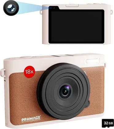 PROMAGE 5K Digital Camera with Dual Lens, 32GB Card, 72MP Sensor, 5K Video Recording, 8MP+5MP Dual Lens, 4" Display, WiFi, 18X Zoom Compact Vlogging & Travel Camera, Brown | PC160-BR