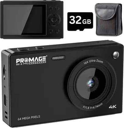 PROMAGE 4K Digital Camera 64MP, 2.8" Display, 32GB Card, Ultra HD Camera,16X Digital Zoom, WiFi Connectivity, Shoot Camera for Travel, Content Creation & Everyday Photography, Black | PC130-BLK