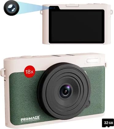 PROMAGE 5K Digital Camera with Dual Lens, 32GB Card, 72MP Sensor, 5K Video Recording, 8MP+5MP Dual Lens, 4" Display, WiFi, 18X Zoom Compact Vlogging & Travel Camera, Green | PC160-GR