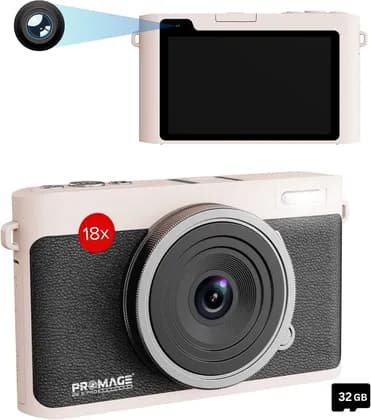 PROMAGE 5K Digital Camera with Dual Lens, 32GB Card, 72MP Sensor, 5K Video Recording, 8MP+5MP Dual Lens, 4" Display, WiFi, 18X Zoom Compact Vlogging & Travel Camera, Black | PC160-BLK