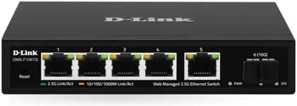 D-Link 5-Port 2.5G Multi-Gigabit Switch with 10G SFP+ Uplink, Smart Managed Desktop, QoS, VLAN & Networking Voice, Black | DMS-F106TS