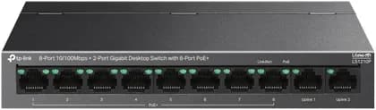 TP-LINK LS1210P Desktop Switch, 8-Port 10/100Mbps+2-Port Gigabit, 30 W PoE Output, 250 m (820ft) Data & Power Range, Isolation Mode, Desktop / Wall-Mounting, Black | LS1210P