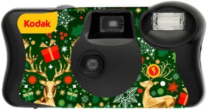KODAK FunSaver 35mm Christmas Edition Single Use Camera with Flash, 39-Exposure, Built-in Auto Recharge Flash, Kodak 800 ISO Speed Film, Water & Dust Resistant, Easy One-Touch Operation | FunSaver
