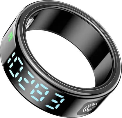 Porodo FitSync Smart Ring, Digital Display with Health Monitoring, 128 Sport Modes, IP68 Water Resistance, Stainless Steel, Magnetic Charging, Size 7, Compatible with Android & iOS (Black)