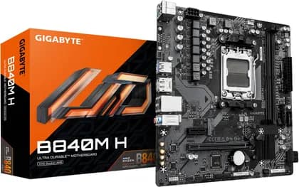 GIGABYTE B840M H M-ATX AM5 Motherboard, AMD B840 Chipset, 2x DDR5 DIMM Slots, 128GB Max Memory, 1 x PCIe 4.0 x16 slot, 1 x PCIe 4.0 M.2 Slot | B840M H