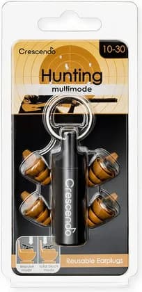 Dynamic Ear Company Crescendo Hunting Multimode 10-30 Earplug, Two Acoustic Impulse Filters, Aluminium Key-Ring Carrying Case, Medium And Large, Beige | Hunting Multimode