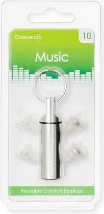Dynamic Ear Company Crescendo Music 10 Earplug, Two Acoustic Filters, 10 dB Average Damping, Aluminium Key-Ring Carrying Case, Medium And Large, Clear | Music 10