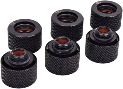 Alphacool HT 16 mm HardTube Screw-On Nozzle G1/4, High-Flow Brass Fittings for 16mm Hard Tubing with G1/4 Threading, 6 Pack, Knurled Chrome | 17385