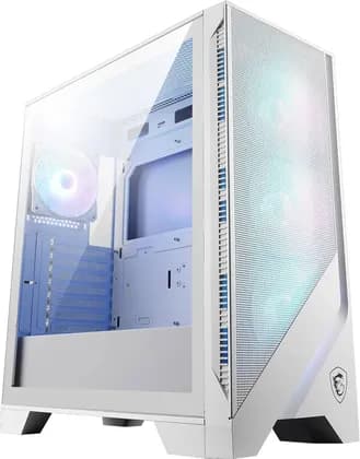 MSI MAG Forge 320R Airflow ATX Mid Tower Computer Case, 4x Pre-Installed Case Fans, Up to 360mm Radiator Support, 3.5" / 2.5" Drive Bays, Tempered Glass Window, Mesh Panel, White | 306-7G23W21-HH9