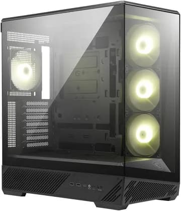 MSI MAG PANO 130R PZ Mid-Tower PC Case, ATX/mATX, Back-Connect MB Support, 270° Panoramic TG, 10x Fan Support, 360mm AIO, USB-C 20Gbps, Black | 306-7G32R21-HH9