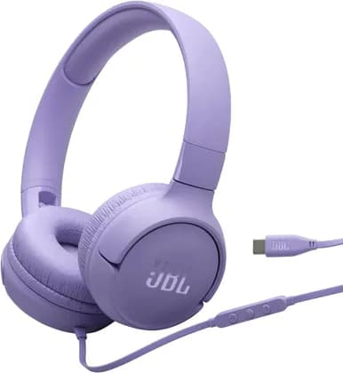 JBL Tune 520C USB-C Wired Headphones, 32mm Driver, Built-in Microphone, Hands Free Call, Voice Assistant integration, Foldable, 3 Button Remote, Hi-Res Audio, JBL Pure Bass Sound, Purple | JBLT520CPUR