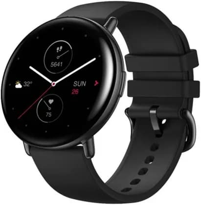 Zepp E Round A1936 Smart Watch, 1.28 Inch AMOLED Display, 416 416 Resolution, 11 Sports Mode, 5ATM Water Resistance, 7 Day Battery Life, SpO2 Monitoring, Black Rubber Strap | A1936