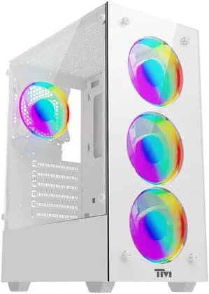 Twisted Minds Nova Mid Tower Gaming Case, ATX PC Case with ARGB Lighting & Tempered Glass Design, White | TM-NOVA-W