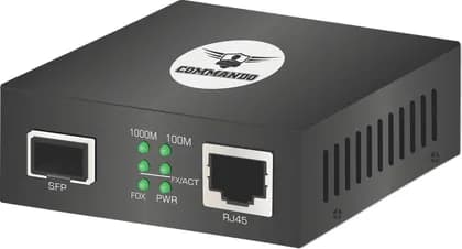 COMMANDO LightningFIBER 1GE Media Converter, SFP, 1GBASE-LR/1GBASE-SR, 1000Mbps Data Transferring Ethernet, Network Distance Up to 100 Km, Plug and Play, Black | MC-1G+1SFP