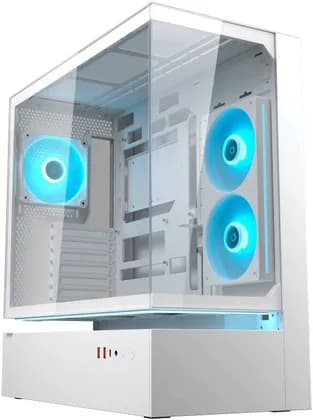 Cougar CFV235 ATX Mid-Tower Computer Case, Unity 240mm Reversed Fan + 120mm aRGB Fan, Steel + Glass Construction, Vertical GPU Mount, 385mm GPU/170mm CPU Cooler Support, White | 382DA40.0002