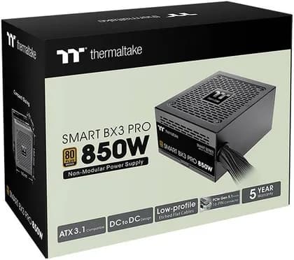 Thermaltake Smart BX3 Pro Power Supply, 850W Power, 80 Plus Bronze, Non-Modular, ATX 3.1, PCIe 5.1 12V-2x6, 120mm FDB Fan, Smart Zero Fan, OCP/OVP/UVP/OPP/SCP/OTP, Black | PS-SPD-0850NNFABK-7