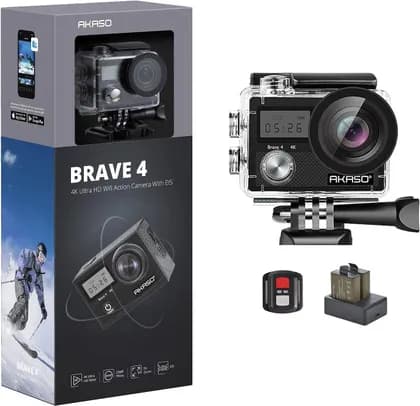 AKASO Brave 4 Action Camera Without Memory Card, 4K HD 20MP Wifi Underwater 30m Eis Cam with Remote Control, Waterproof Case, 2 Rechargeable Batteries and Mounting Accessories Kit