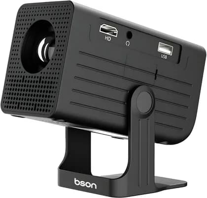 Bson Mini Portable Projector, 50-150" Image Size, 4700 Lumens (170 ANSI) Brightness, 1280x720 Pixels (Supports 4K Input) Resolution, Auto Keystone Correction, Type C Cable, Black | PR004